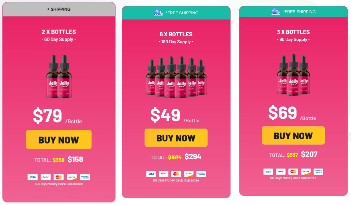 JellyBurn order page supplement packages and pricing options
