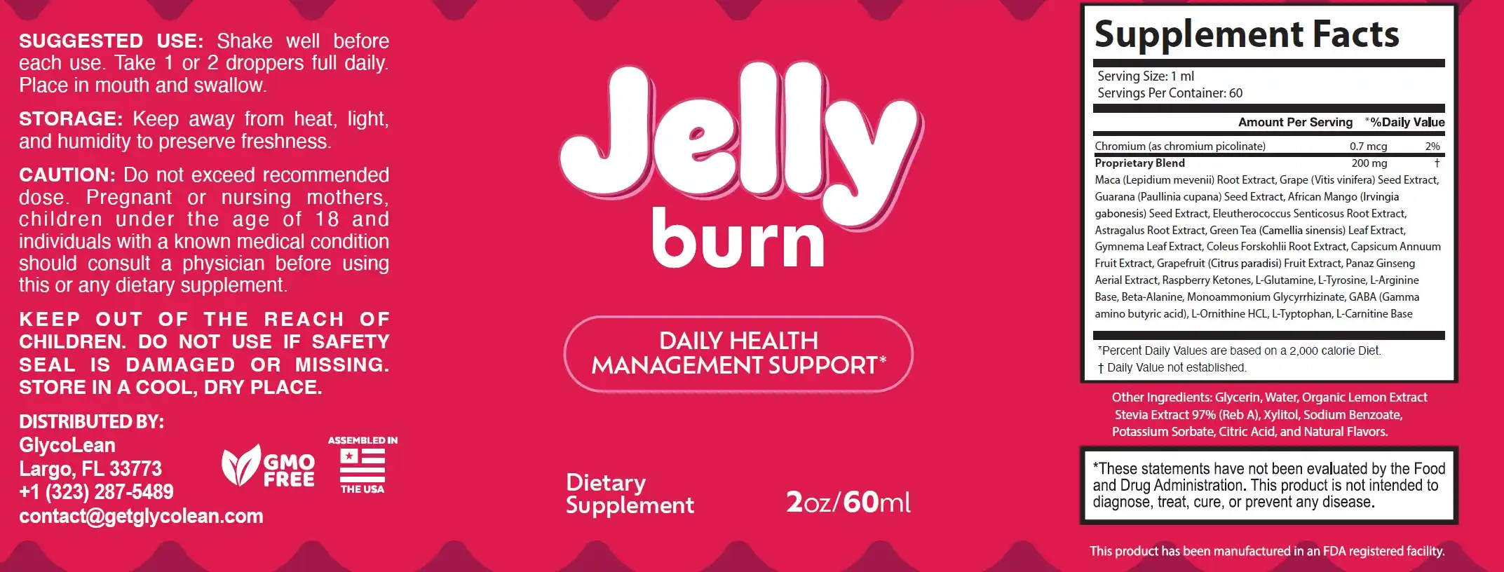 JellyBurn supplement label product information details